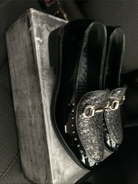 Unisex Black Metallic Accent Loafers